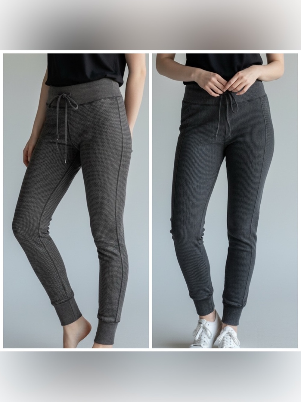Victoria’s Secret PINK Women's Charcoal Ribbed Jogger Leggings -Drawstring Waist